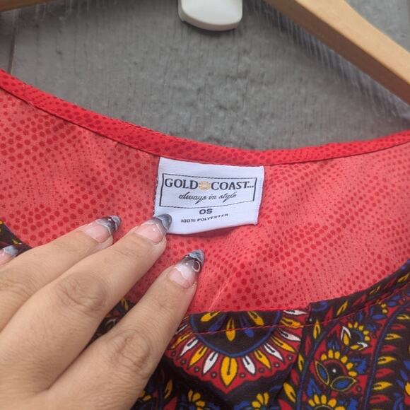 Flowy Summer Dress Boho Costal Western Light Weight Vacation Cruise OS Red - Picture 3 of 5